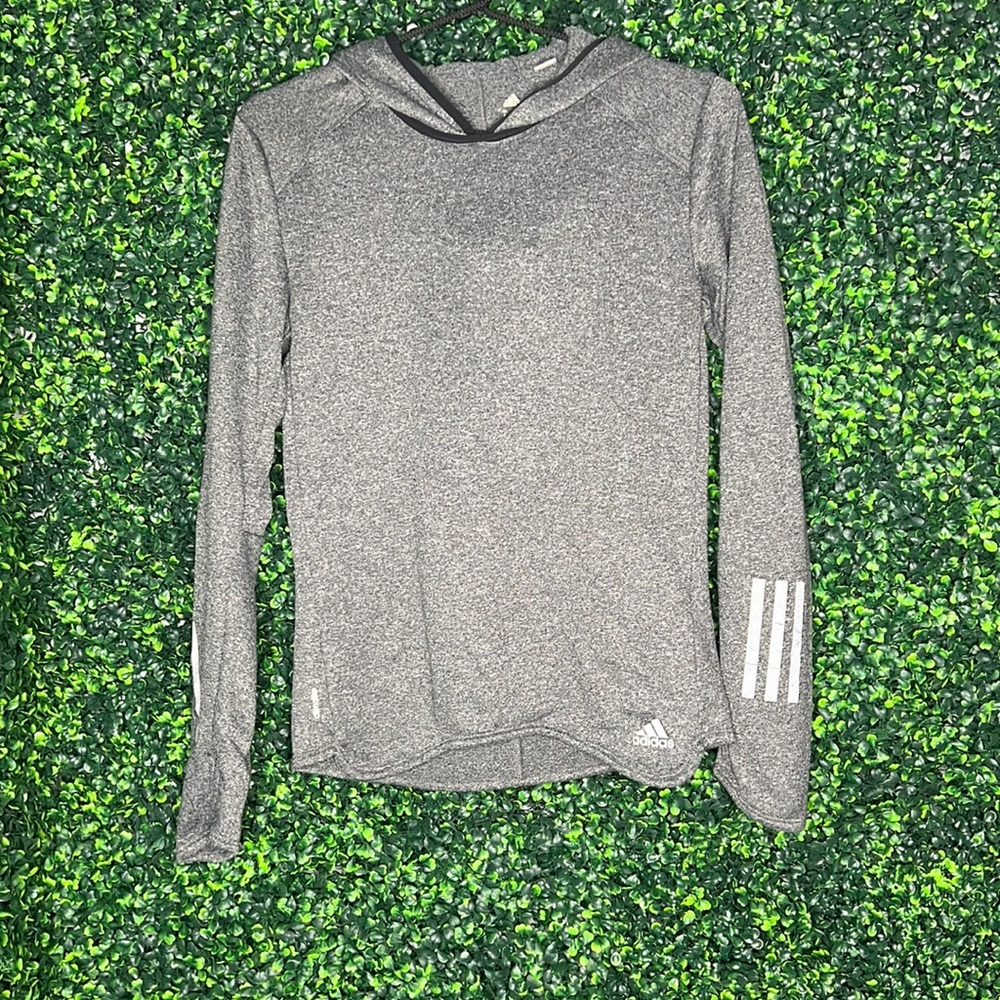 Adidas Gray Hoodie size XS Reflective Stripes and Thumb Holes